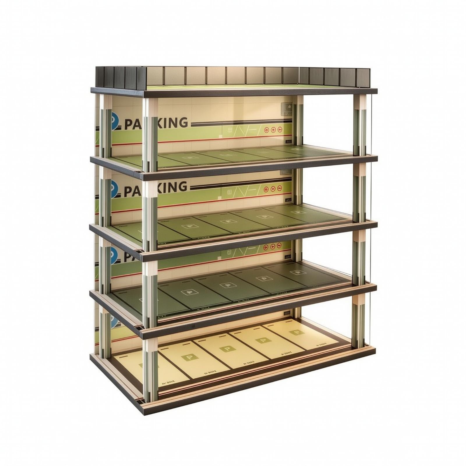 Espositore Auto Modellini Multi Livello Vetrina Garage Parcheggio Teche Scatola in Legno con Luce Layout Realistico E Pannelli in Acrilico Adatto per Collezionisti Studio, Cinque Piani