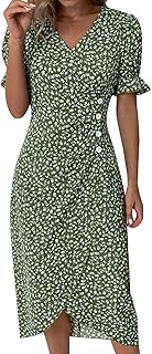 2025 - Vestido de mujer abotonado con cuello en v manga burbuja dobladillo irregular sexy mini vestidos de fiesta para mujer