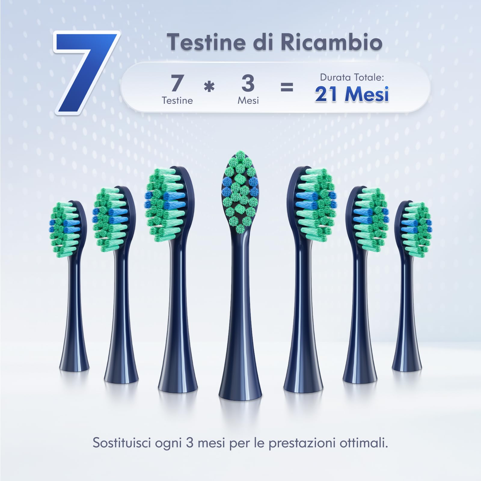 Spazzolino elettrico per adulti ricaricabile, sonico, con custodia per viaggio, supporto e 7 teste di spazzolino, 6 modalità e 3 intensità, timer da 2 minuti (blu)