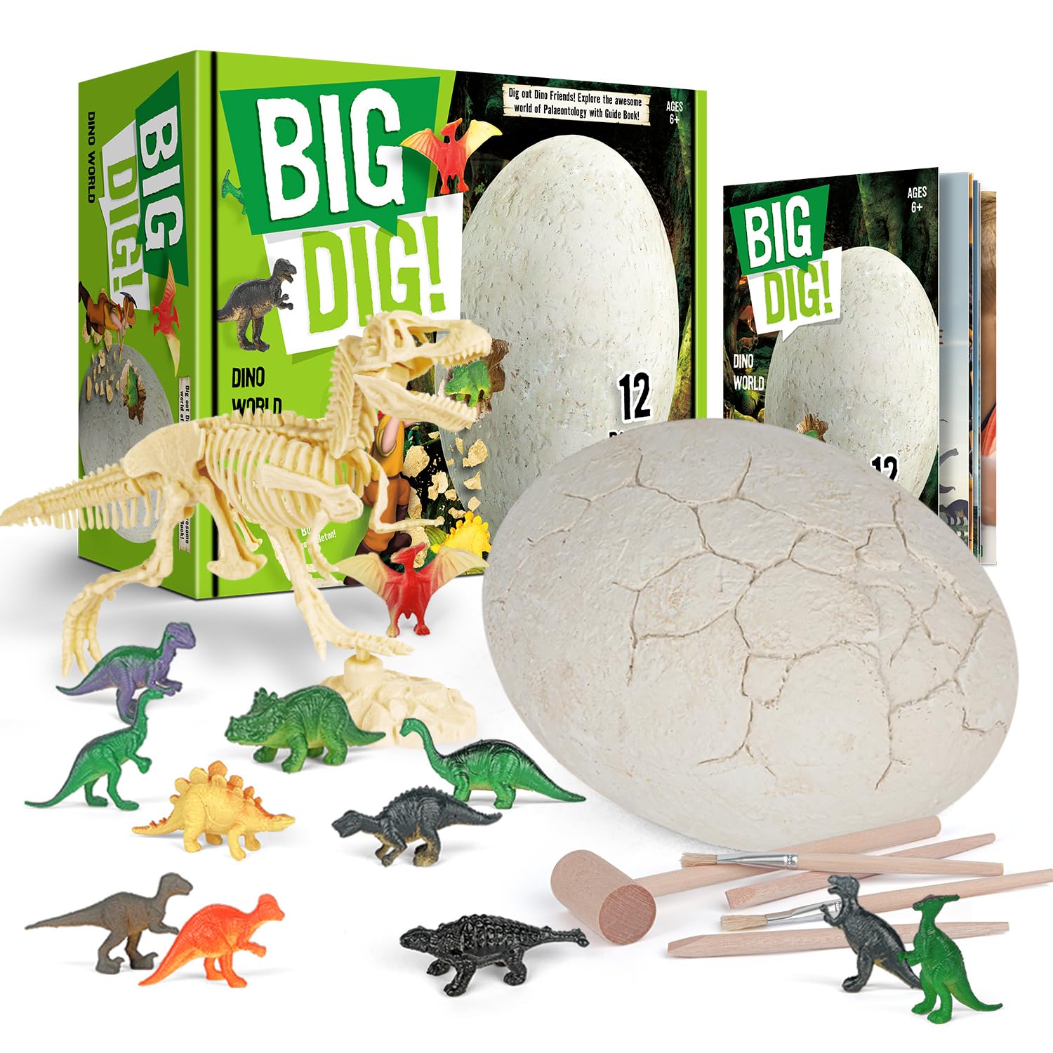 Kit Fouille Œufs Dinosaures pour Enfants, Grande Œuf de Dinosaure à Creuser avec 12 Figurines de Dinosaure, Kit Archéologique avec Outils, Cadeau pour Garçons à Partir de 6 Ans