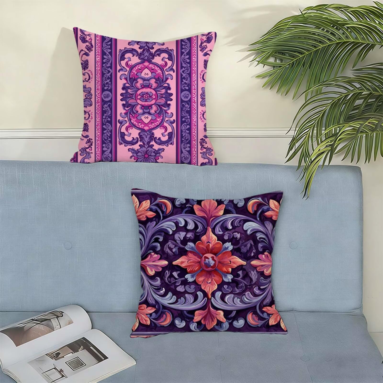Housse de Coussin 80x80cm Lin,Lot de 2 Housse Coussin Violet,Taie Oreiller Nordique Impermeable,Respirant Confort Coussins Décoratifs Convient à toutes les saisons pour Décor Jardin Salon Canapé X-711