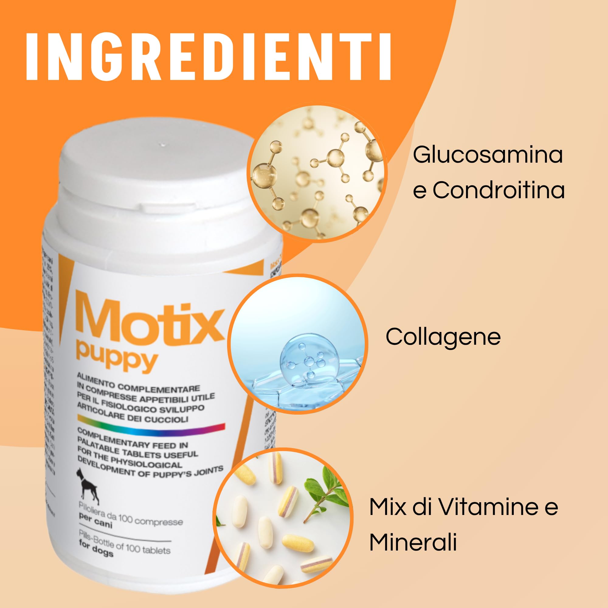 Motix Puppy Suplement stawów dla psów - 100 tabletek 1000 mg - Hydrolizowany kolagen Petagile i Glukozamina - wspomaganie wzrostu i mobilności, witaminy C/E i niezbędne minerały