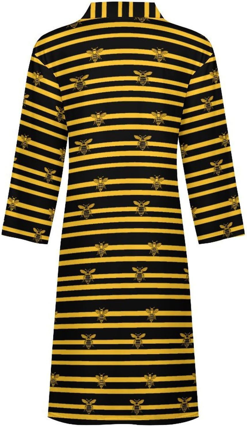 Hive Bee Black And Yellow Strip Mens Robe Long Bathrobe for Women Bath Robes Lightweight Soft Printed Sleepwear