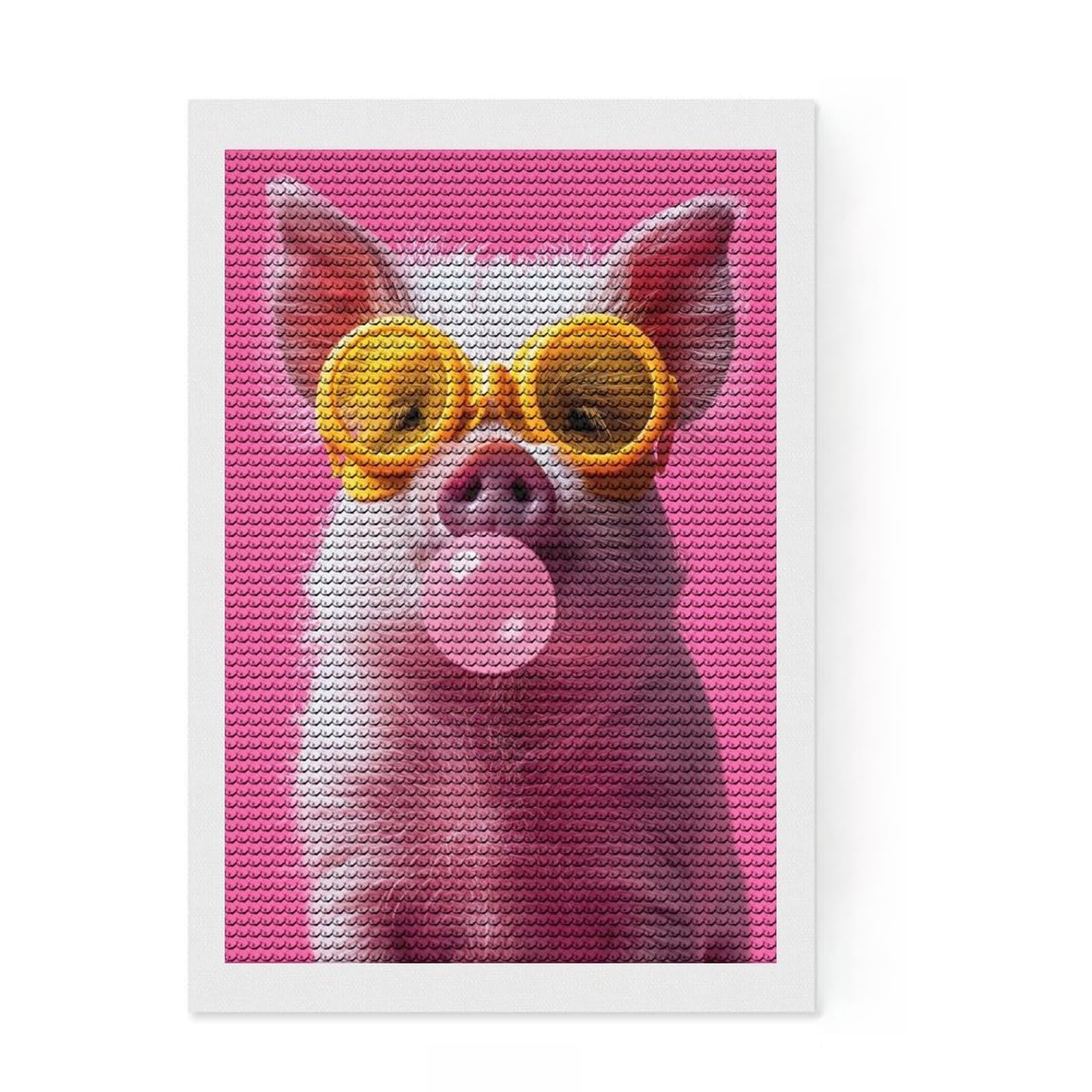 Junmoney Pig Bubblegum Diamond Painting Kit 8"x12", Complete Accessories, Sparkling Round Gems, Full Kit Included, Modern Decor