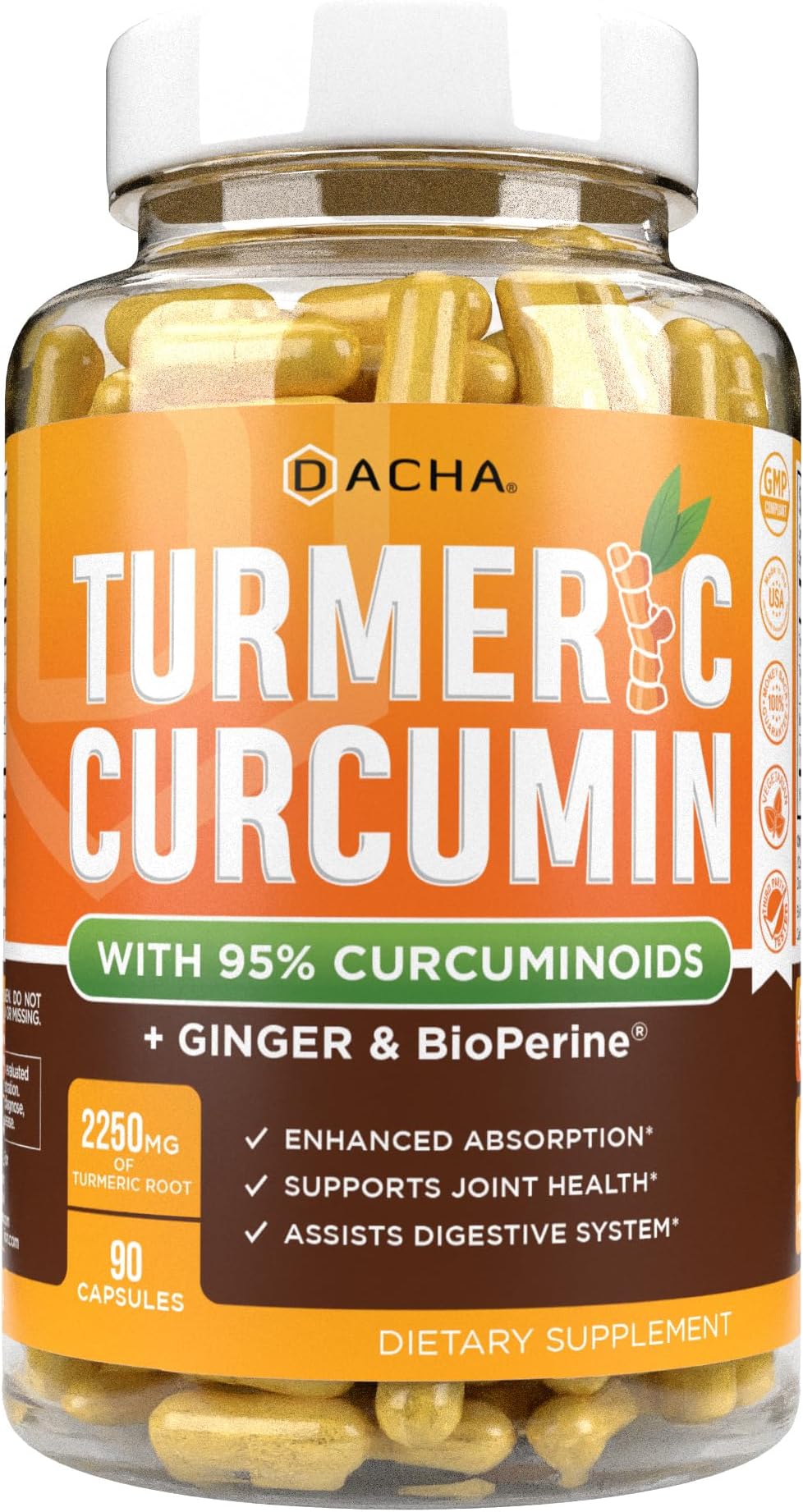 DACHA Nutrition Triple Strength Turmeric Curcumin Supplement (2250mg) - 90 Veggies Capsule