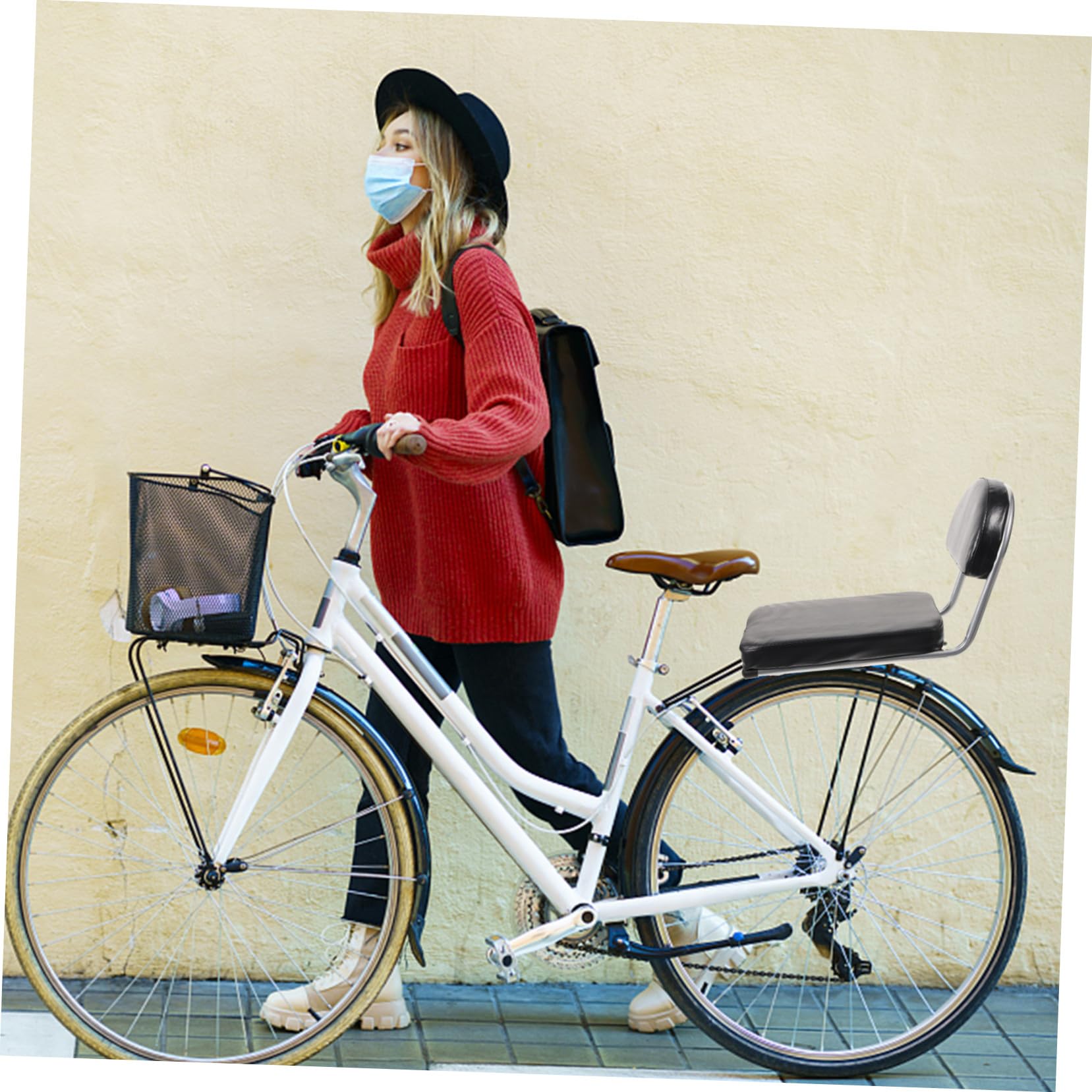 SUPVOX Fahrrad Rücksitzkissen aus Hochwertigem Leder und Metall Elastischer Bequemer Fahrradsattel für Mountain Rennräder Einfach zu Montieren Passend für Fahrradmodelle Schwarz XL