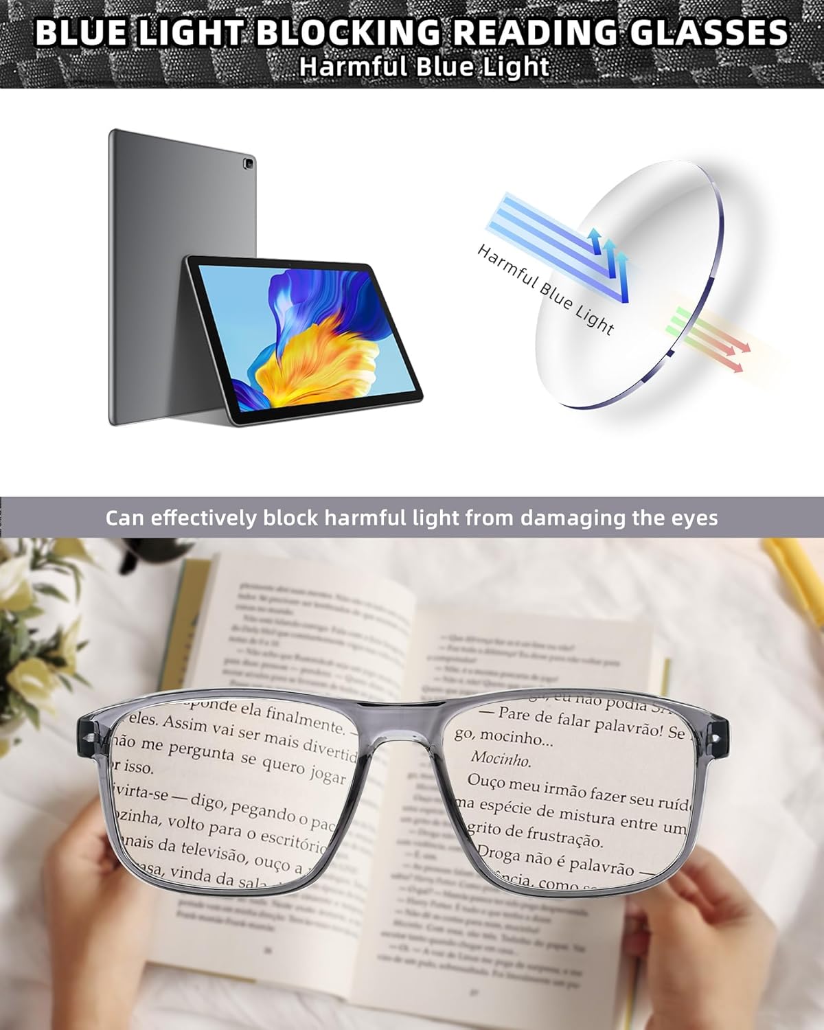JM Reading Glasses Men with Blue Light Protection, Rectangular Classic Computer Readers Eyeglasses with Spring Hinge 4 Packs - Image 3