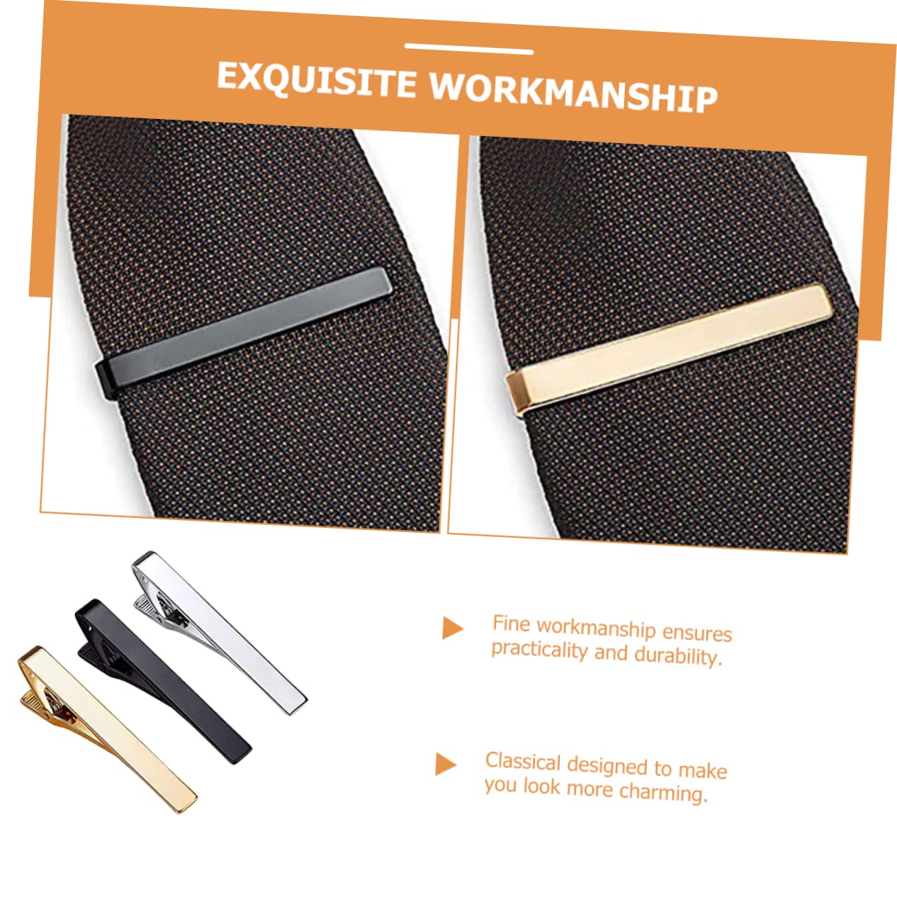 3 Stück-pack Herren Krawattenklammern aus Kupfer in Silber Gold und Schwarz Modisches und Vielseitiges Accessoire für Business Meetings und Alltag