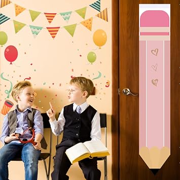 HINGTAI 2Pcs Pink Classroom Shade, Pencil Shape Blackout Curtains for Office, Porch, Room Door Windows