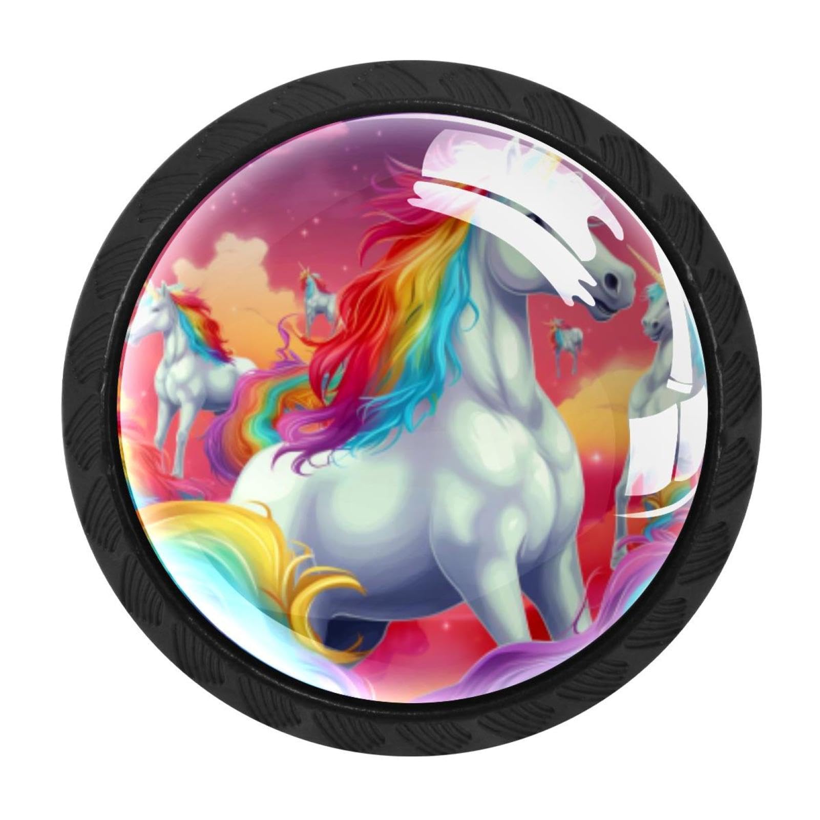 Chenzzzz Multicolored 03 4 Pieces Round Cabinet Knobs Rustic Dresser Knobs, Drawer Cupboard Wardrobe Cabinet Pulls Handles Hardware For Home Kitchen Furniture, Rainbow Unicorn