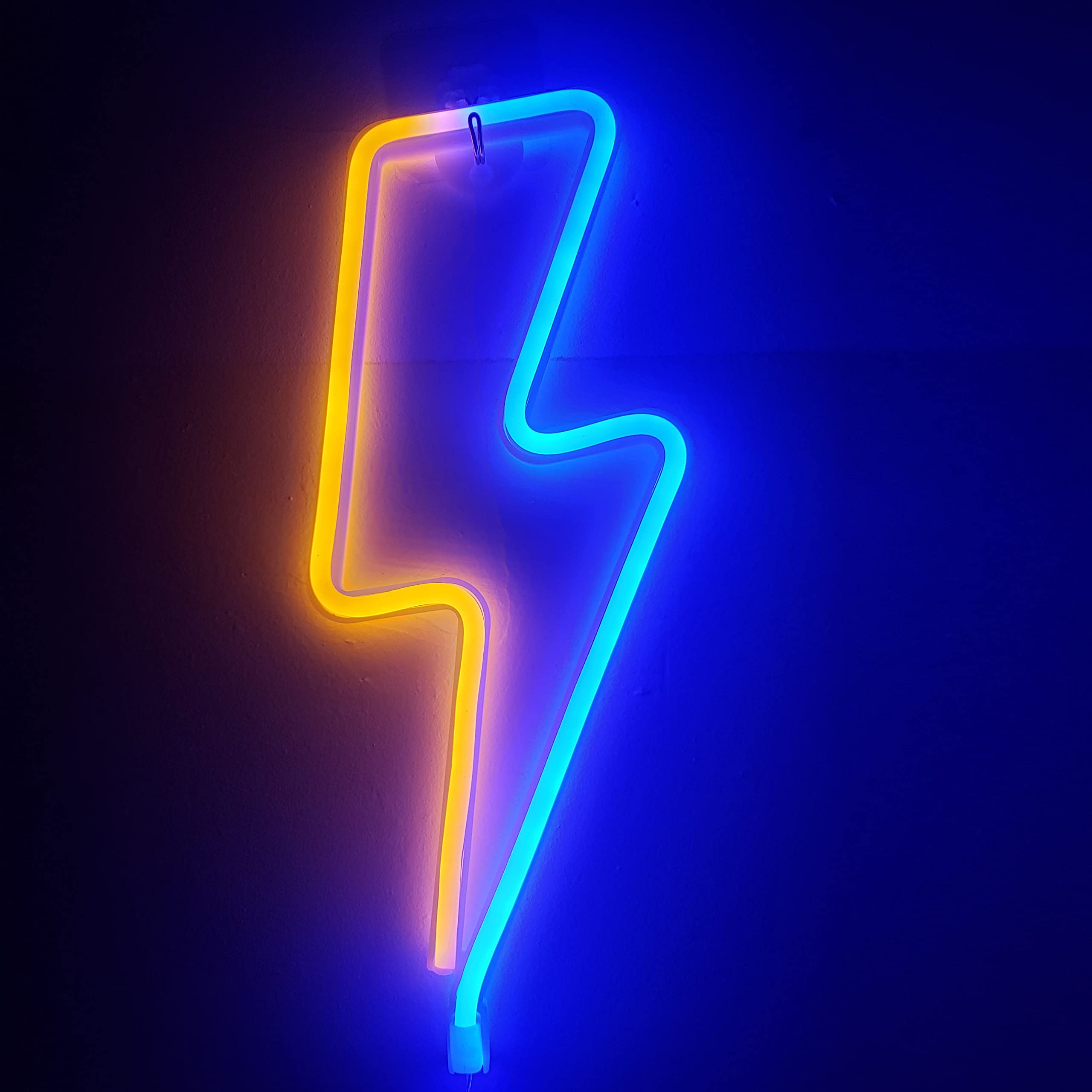 Lightning Shape Neon Sign, Led Neon Light, Neon Lights Sign for Wall Decor USB/Battery Powered Led Neon Signs for Bedroom Kids Room Wedding Party Decoration(13.3"×5") (Yellow+Blue)