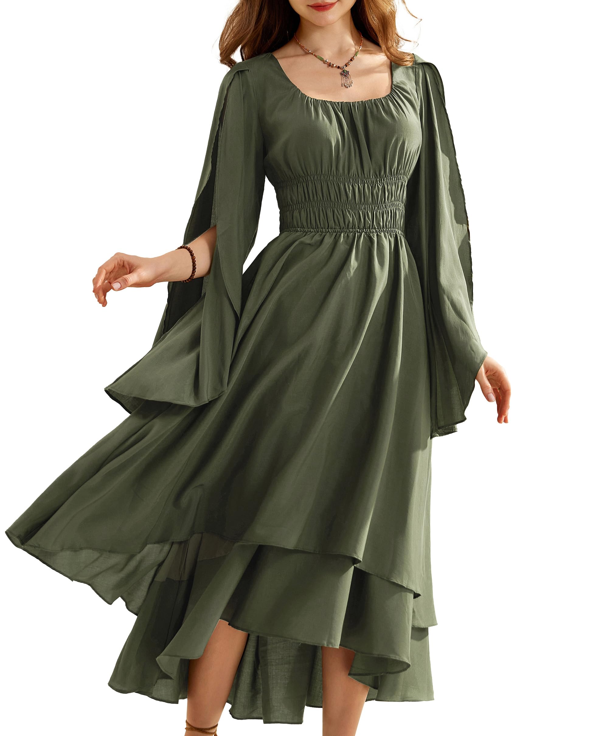 SCARLET DARKNESS Damen Renaissance Corsagenkleid Mittelalter High Low Lange Swing-Kleid