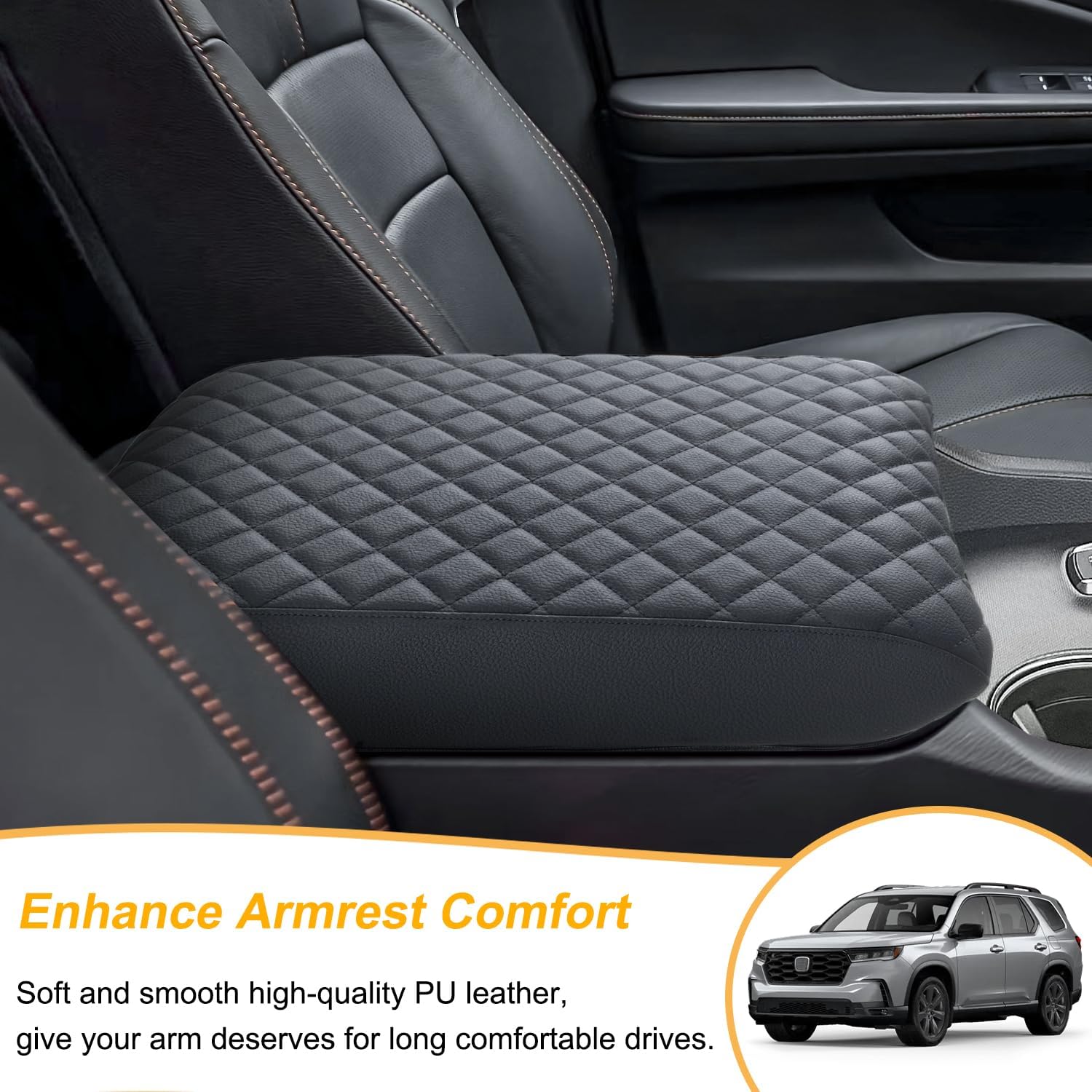 PIMCAR Center Console Cover for 2023-2025 2026 Honda Pilot, 2024 2025 2026 Honda Ridgeline/Passport Customized Armrest Cover Leather Interior Accessories