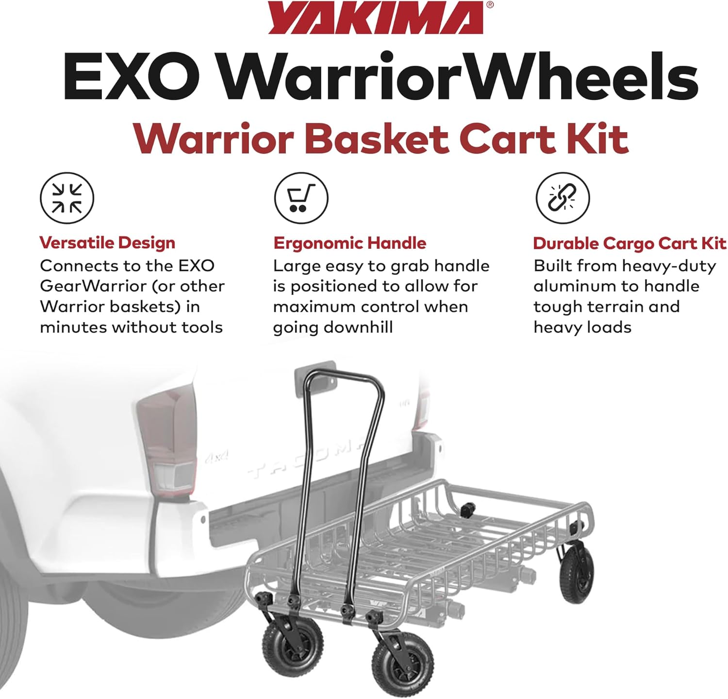 Yakima EXO WarriorWheels Sturdy Heavy Duty Cargo Basket Cart Kit Connects to the EXO GearWarrior Roll up to 110 Pounds with Easy to Grab Handle, Black
