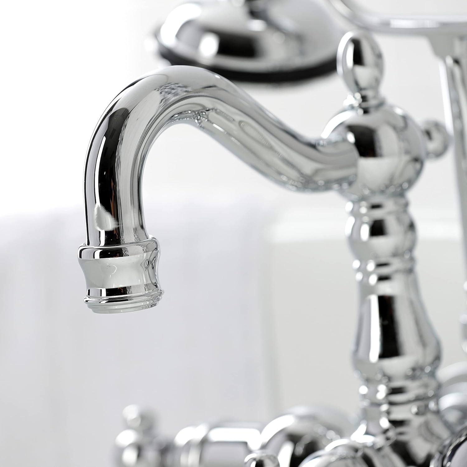Kingston Brass CA1012T1 Heritage Three-Handle 2-Hole Tub Wall Mount Clawfoot Tub Faucet with Hand Shower in Polished Chrome