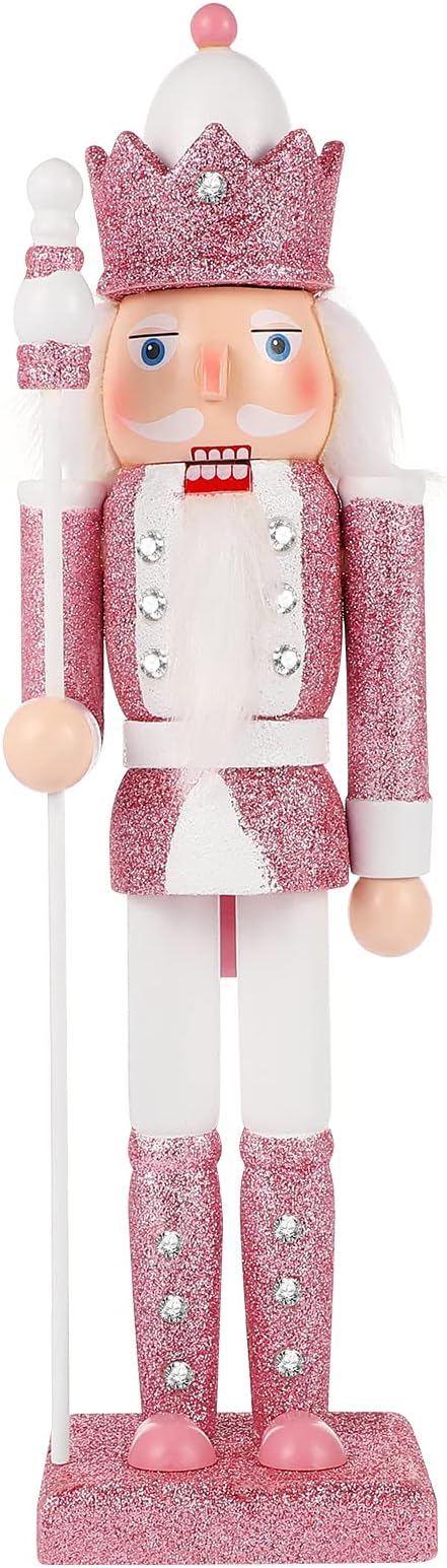 Didiseaon Nutcracker Christmas Decorations: Pink Nutcracker Soldier 12 Inch /31cm Wooden Nut Cracker Figures Decorative Ornament for Xmas New Year Favor, Home Office Living Room Holiday Decor