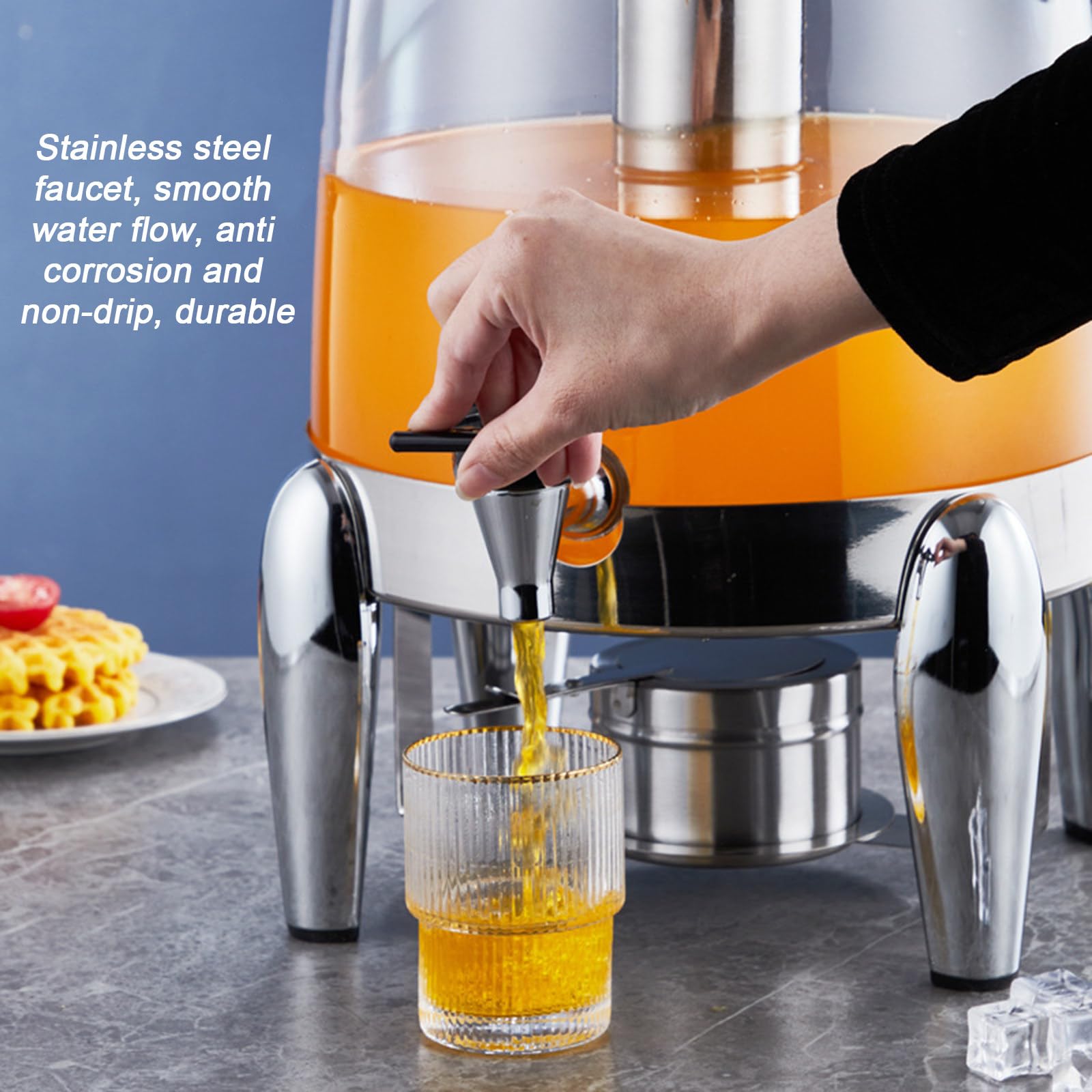 Cubo de jugo comercial de acero inoxidable, dispensador de bebidas frías de 12 litros con calefacción eléctrica para fiestas en el hogar y eventos