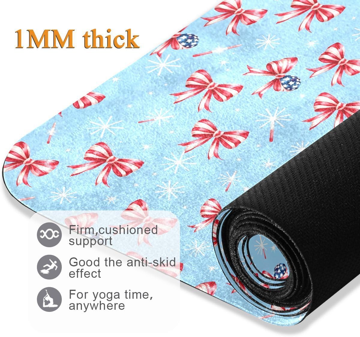 ALAZA Red and White Striped Bow Pattern Yoga Mat Non Slip Fitness Exercise Mat, Workout Mat for Yoga, Pilates and Floor Exercises