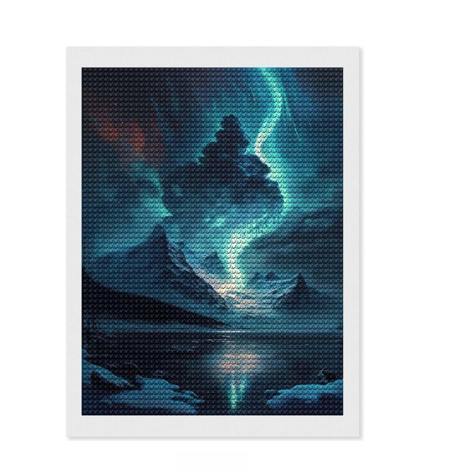 Junmoney Blue Aurora Borealis Sky Diamond Painting Kit 12"x16", Bedroom Decor, Round Gems, Full Kit Included, Relaxing Handmade Project