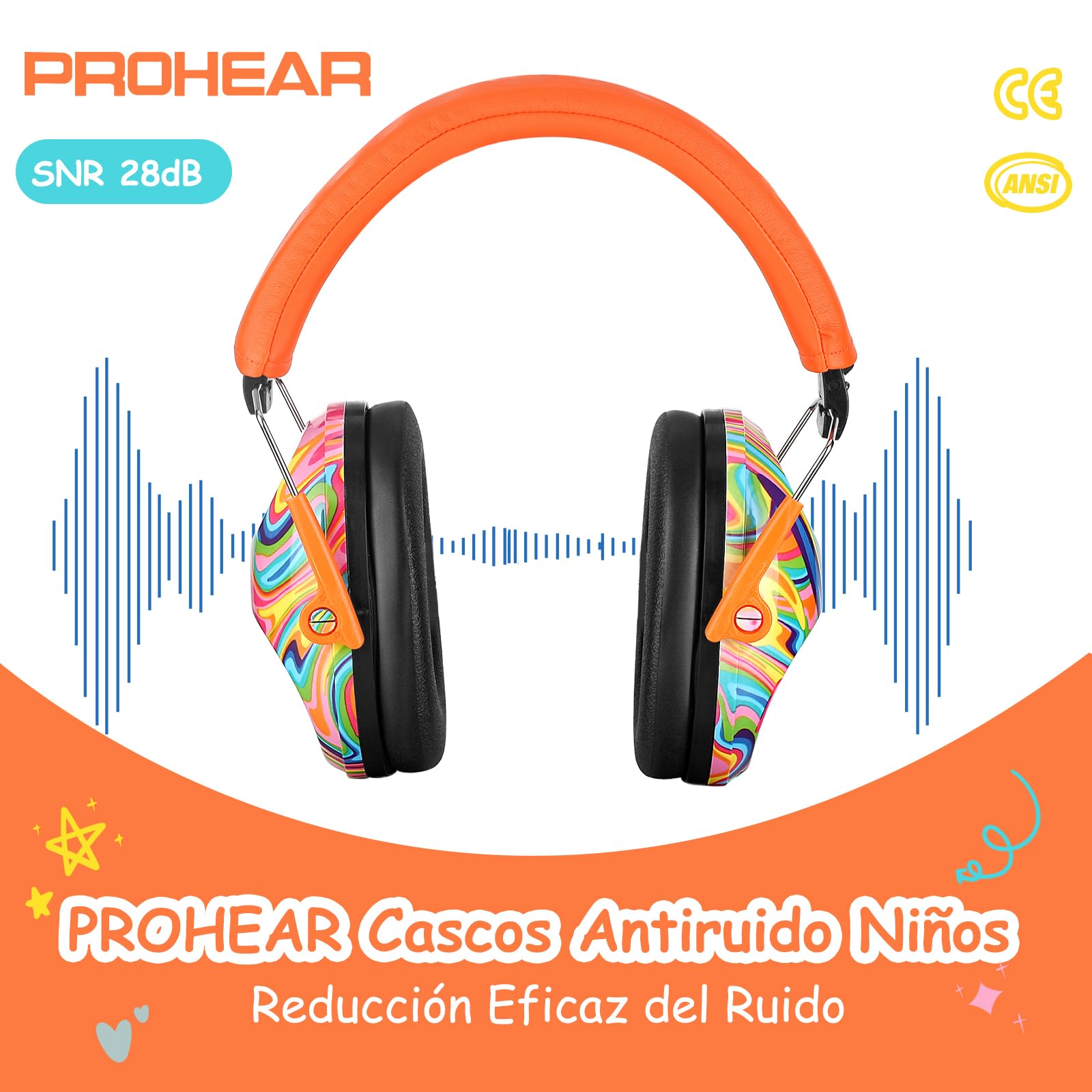PROHEAR 032 Cascos Antiruido Niños,Protección auditiva pasiva para niños que tienen problemas sensoriales, orejeras de seguridad ajustables, ideales para conciertos y estudiar,SNR 28 dB