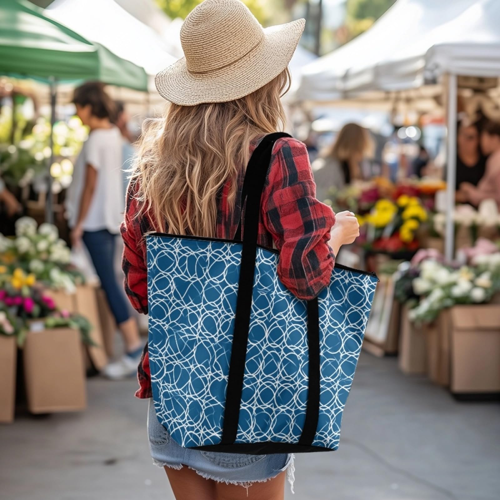 Tote Bag Tela Bolsas de Tela Poliéster Bolso de Mano de Mujer Reutilizable Bolsa Compra Plegable Tote Bag Cremallera Bolso Viaje Duradero Totebag