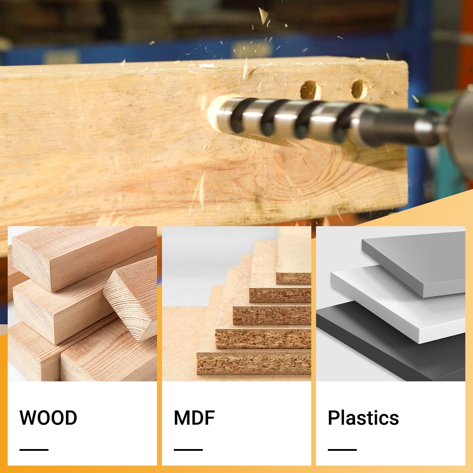 Juego de 5 brocas de taladro para madera, vástago hexagonal de 3/8 pulgadas, una pieza de 12 pulgadas de largo, juego de brocas de 3/8 pulgadas, 1/2 pulgadas, 5/8 pulgadas, 3/4 pulgadas, 1