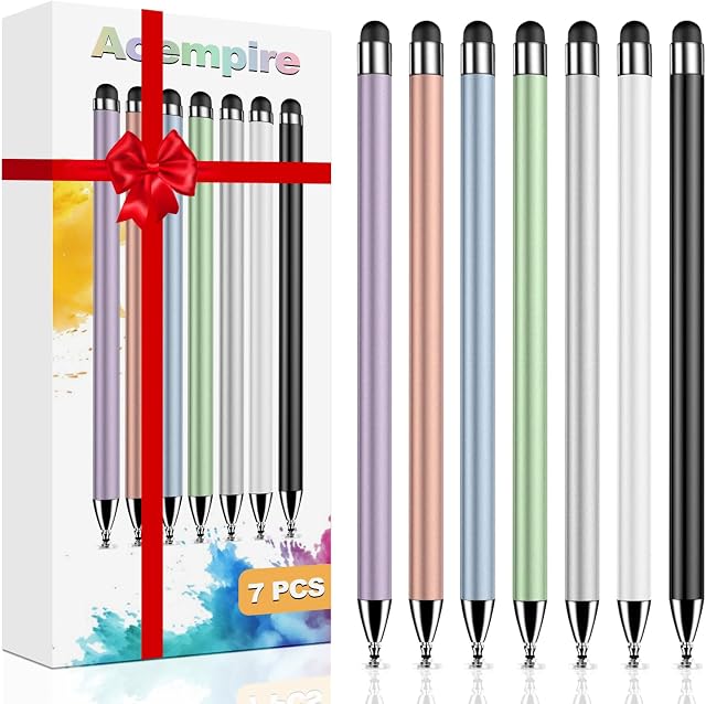 Stylus (7 Pcs), 2-in-1 Stylus stylo pour écran tactile, haute précision et sensibilité, Style stylo pour iPad, iPhone/Samsung/Android Smartphone et tablettes, compatibles avec tous les écrans tactiles
