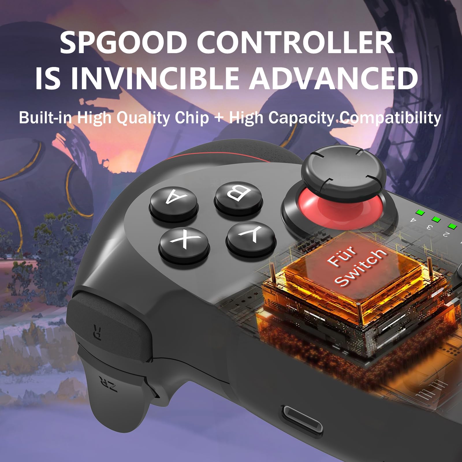 SPGOOD Wireless Controller für Switch, Wireless Pro Controller fürfür Switch/Switch 2/OLED/Lite, Turbo Funktion Einstellbarer Dual Vibration 6 Achsen Gyroskop Joystick