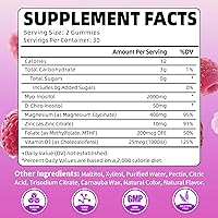 Vista 2 de Paquete de 2 gomitas de mio-inositol y D-Chiro inositol, proporción 40:1 suplemento de inositol con vitamina D3, glicinato de magnesio, folato