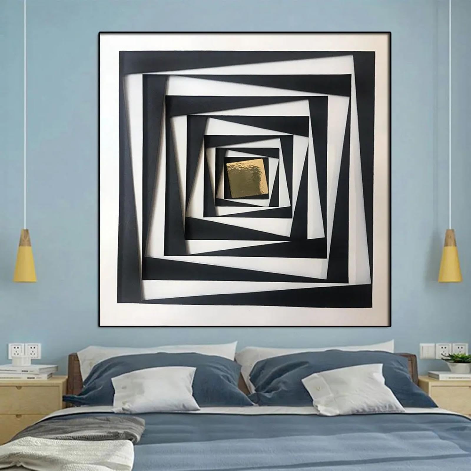 Art mural géométrique noir pour dynamiser un mur blanc - 8