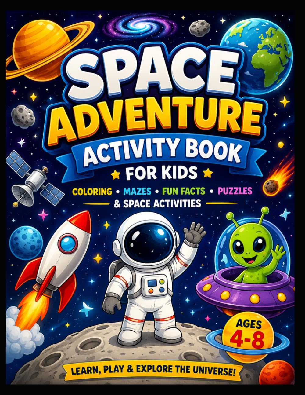 Space Adventure Activity Book for Kids: Coloring, Puzzles, Mazes, Funny Space Missions & Creative Activities for Kids Ages 4–8