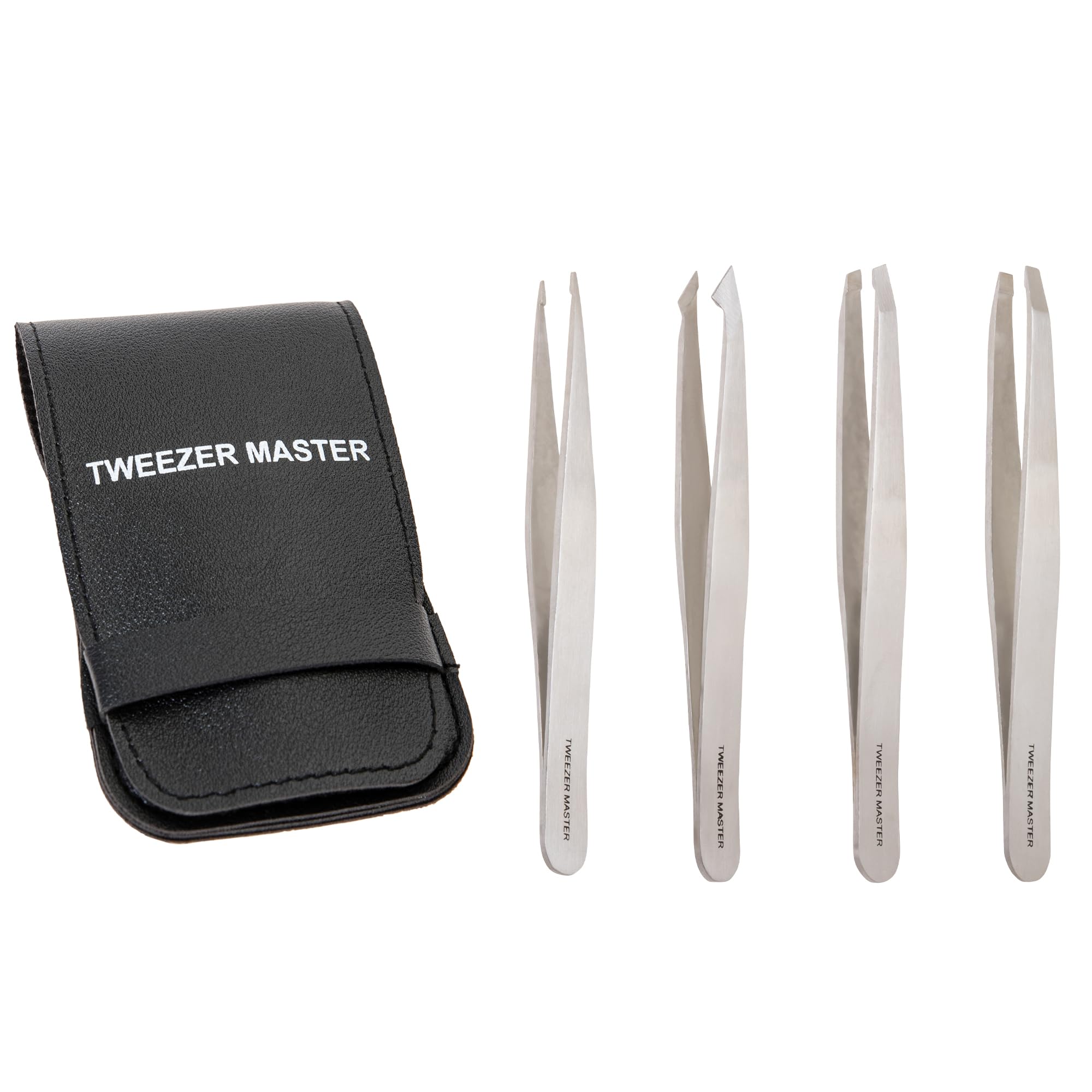 Juego de pinzas profesionales [plateadas] – Puntas inclinadas y puntiagudas de acero inoxidable para depilación de cejas y faciales, herramienta de aseo resistente al óxido con estuche