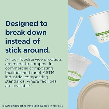 World Centric Compostable Cup Lids 9-24 oz - Made from Plants, Leak-Resistant - 200 Pack