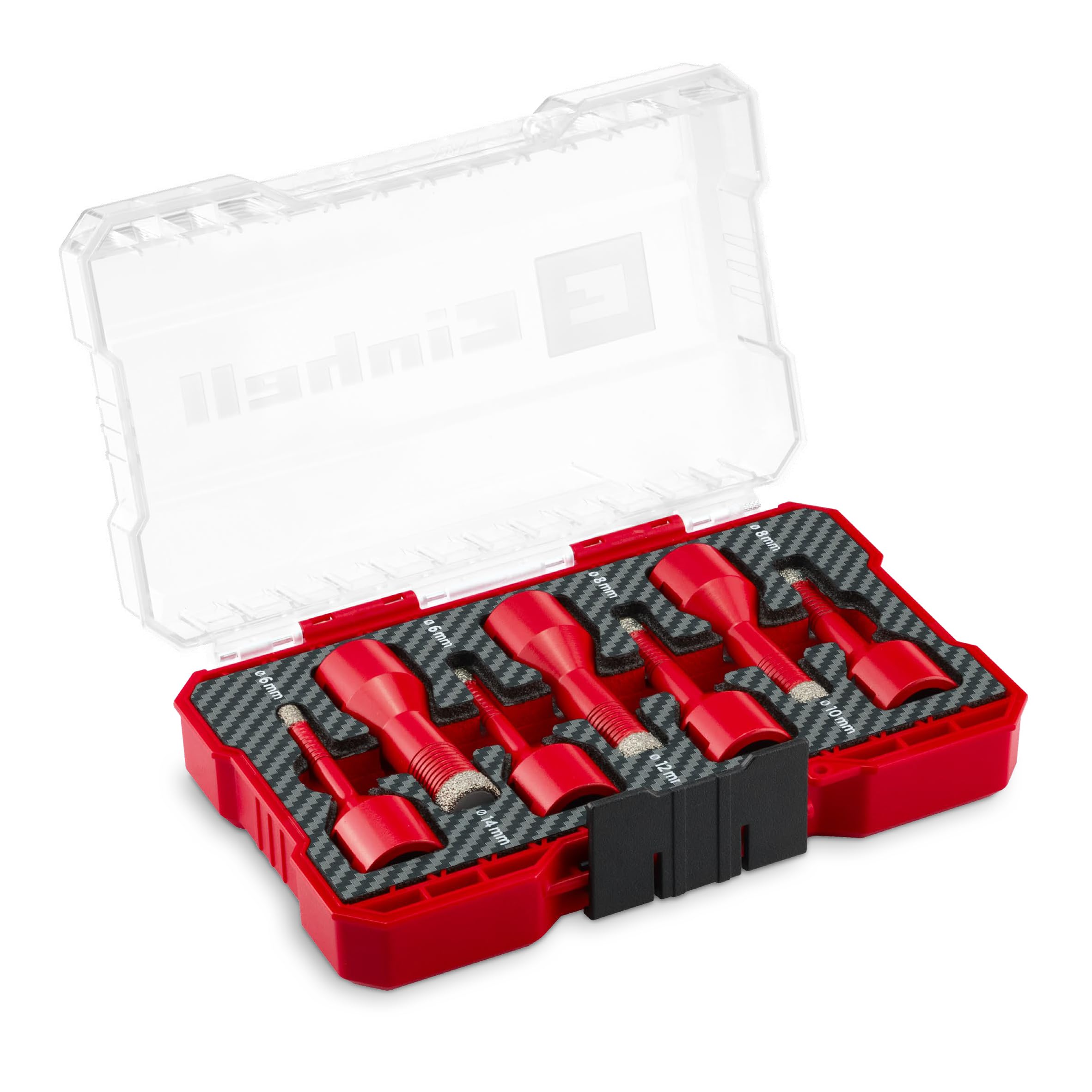 Original Einhell M-CASE - Juego de 7 brocas para azulejos (corte en seco, relleno de diamante de 7 mm, larga vida útil, refrigerante para diámetros pequeños, caja de almacenamiento incluida)