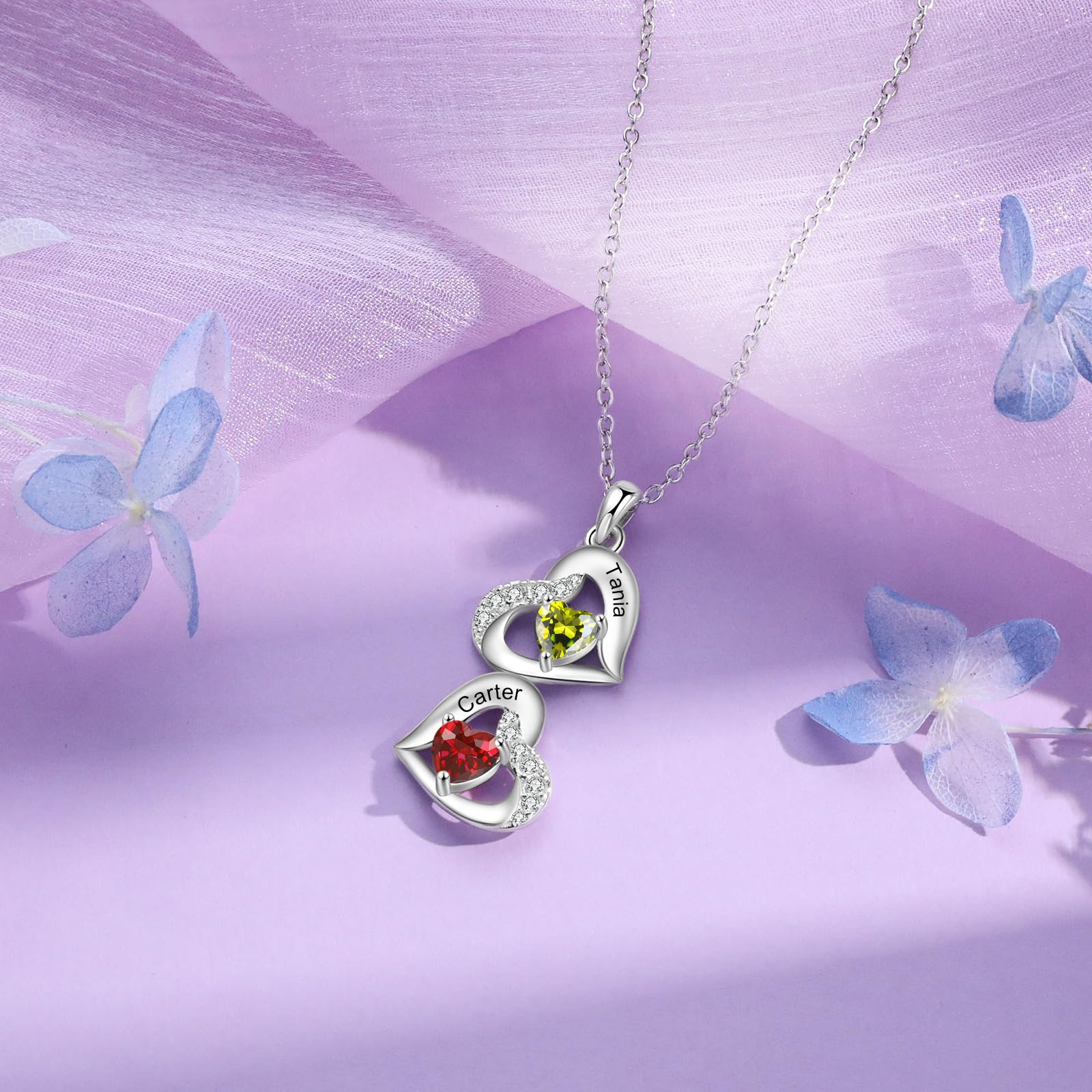 Collar personalizado con nombre de piedra natal para madre e hija, con colgante de corazón para mujer, regalo para madre