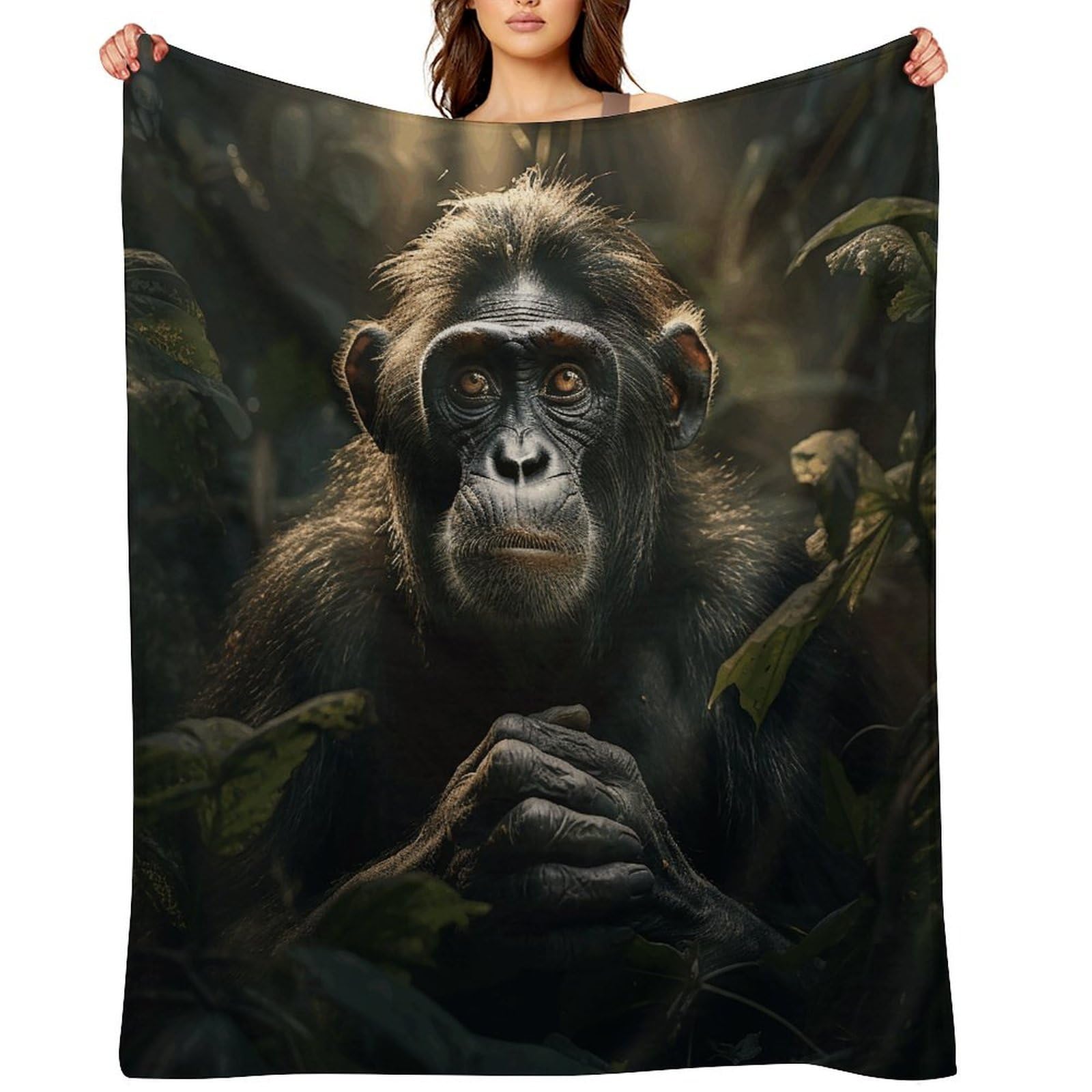 Monkey in Jungle Throw Blanket for Couch and Bed Super Soft Warm Lightweight Throw Blankets Cozy Fuzzy Flannel Blanket Personalized Decorative Blankets for Sofa Decor 60"x80"