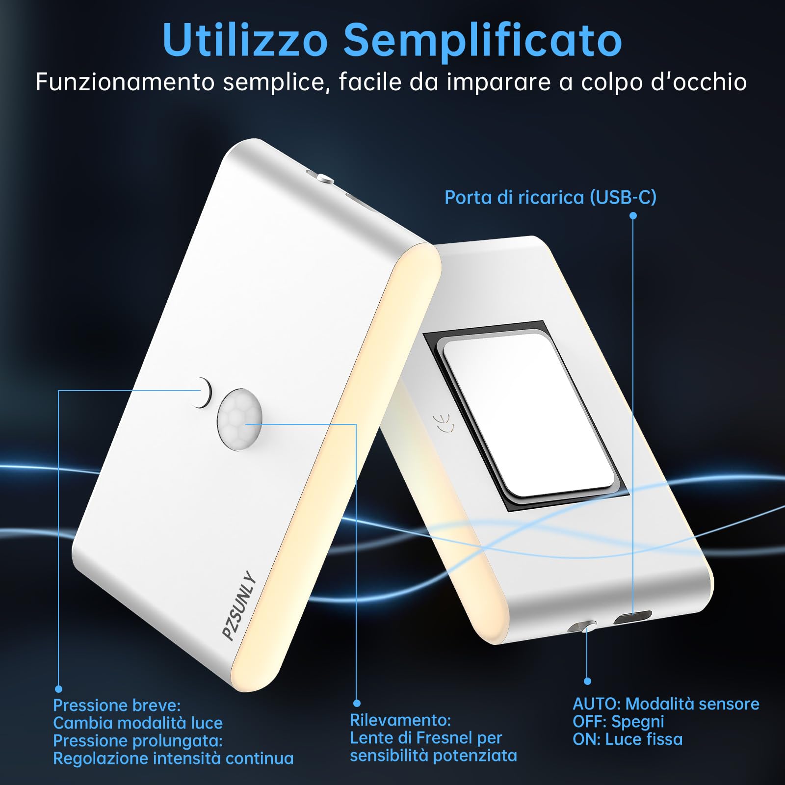 Luce Notturna Sensore Movimento,5 Colori RGB Luci Led Dimmerabile | Luce con Sensore di Movimento da Interno, Ricarica USB, Design Magnetico, Luci Notturne per Scale, Camera da Letto,6 pezzi