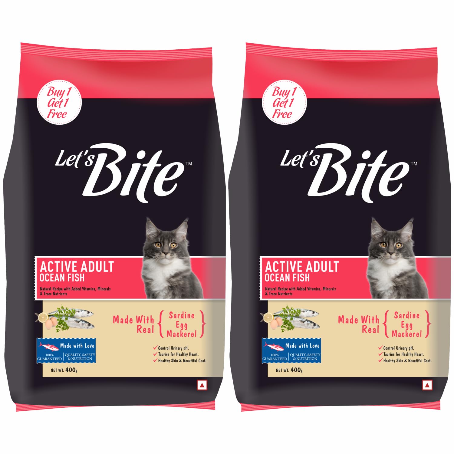 Let’s Bite Active Adult Dry Cat Food, 400g (Buy 1 Get 1 Free), Total 800g Pack Let’s Bite Active Adult Dry Cat Food, 400g (Buy 1 Get 1 Free), Total 800g Pack
