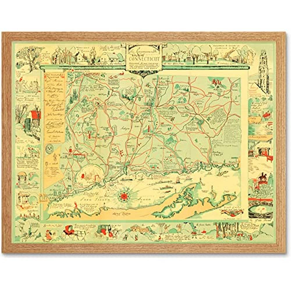 Dravenstedt 1926 Pictorial Map Connecticut Unframed Wall Art Print Poster Home Decor Premium