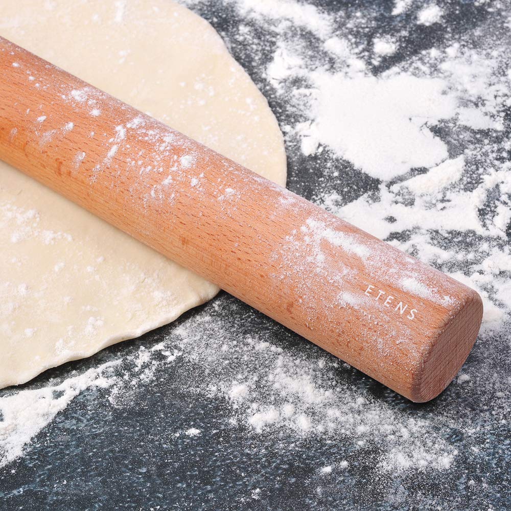 Etens - Rodillo de madera para hornear pasteles de masa de pizza y galletas, rodillo de masa de madera - suministros esenciales para hornear y herramientas para hornear, 45 cm