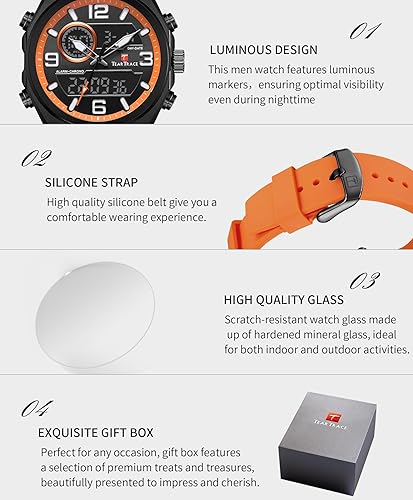 Miniatura 4 de Mens Watches Analog Digital Quartz Waterproof Sport Watches for Men Chronograph Alarm Multifunctional Wrist Watch with Silicone Strap