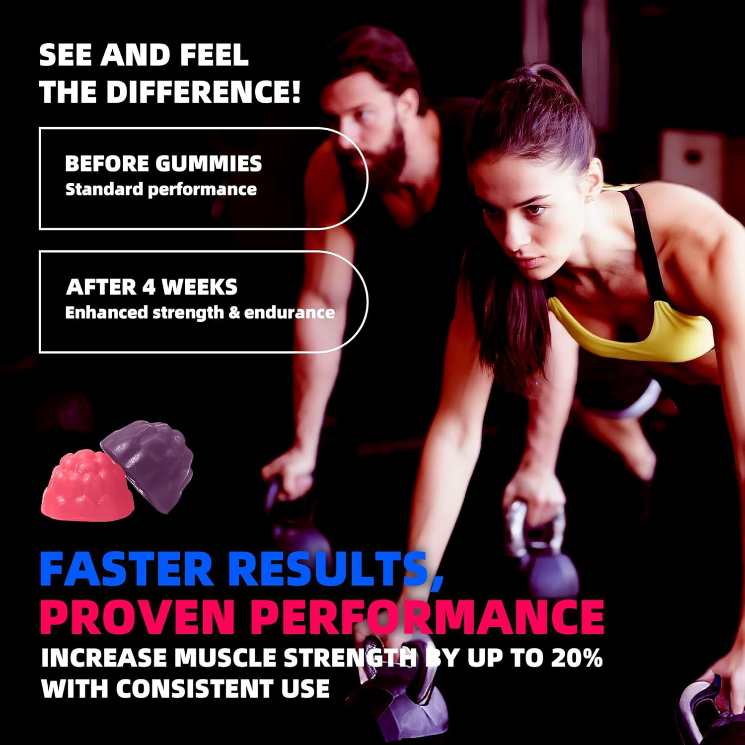 NSF Certified Creatine Gummy 5g - Creatine Monohydrate Gummies for Men & Women. Boost Focus,Strength, and Endurance, Anti-Melting Formula, Vegan, Gluten-Free, Non-GMO,(Raspberry & Blueberry 135 ct) - Image 5