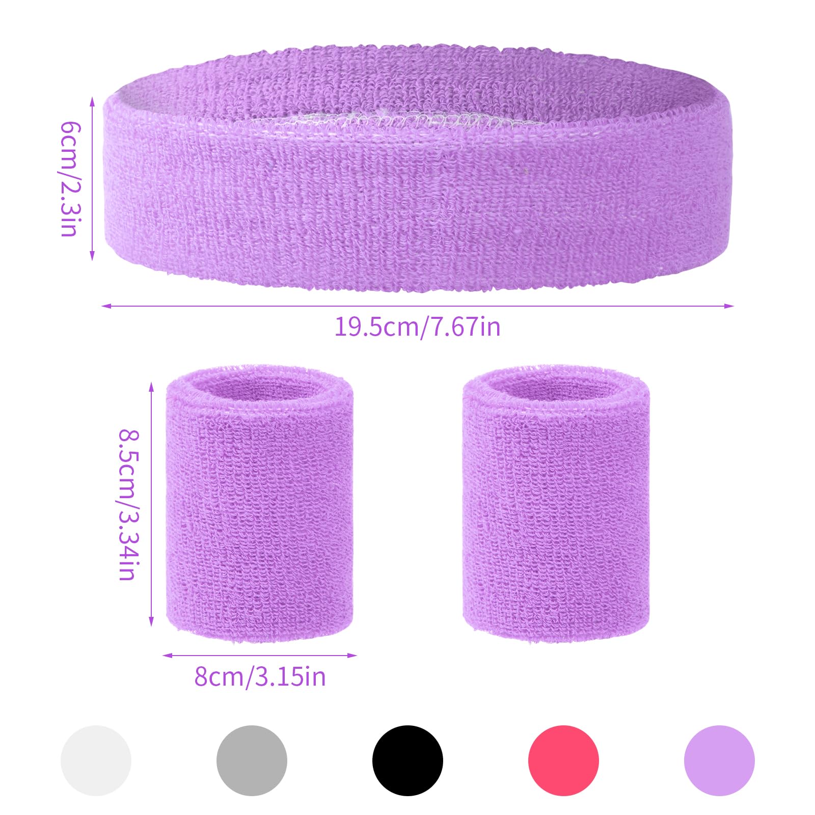 Lot De 6 Bandeaux Et Bracelets Sport Années 80 - Néon, Coton Absorbant, Taille Unique, Pour Sport Et Fêtes à Thème