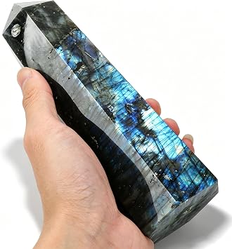 Blue Flashy Labradorite Rock Tower Obelisk Healing Crystal Stone Point Wand