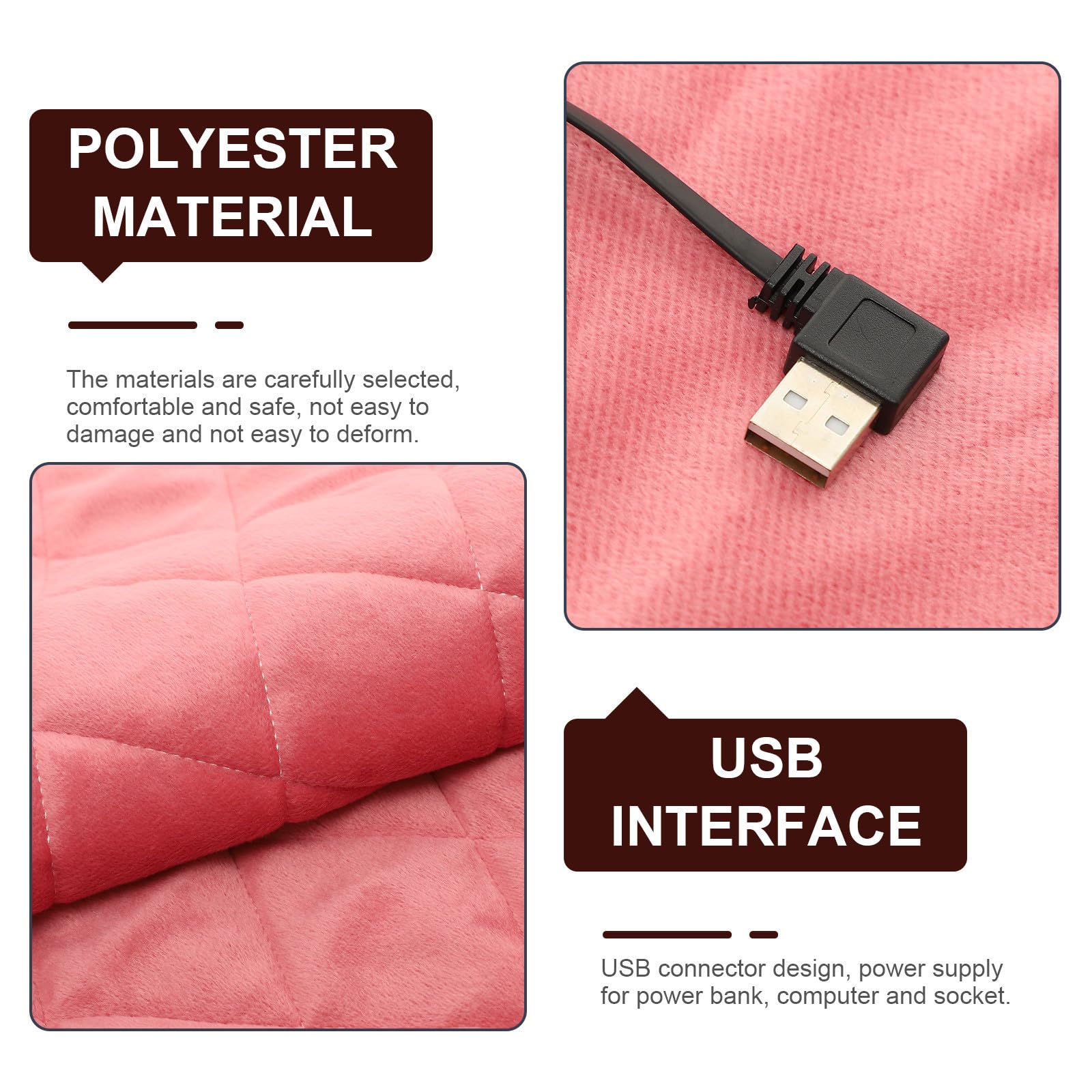 Couverture Chauffante Électrique USB en Polyester Rose, Chauffe Rapide et Sécurité, pour Chambre ou Camping-Car, Plaid Polyvalent et Confortable