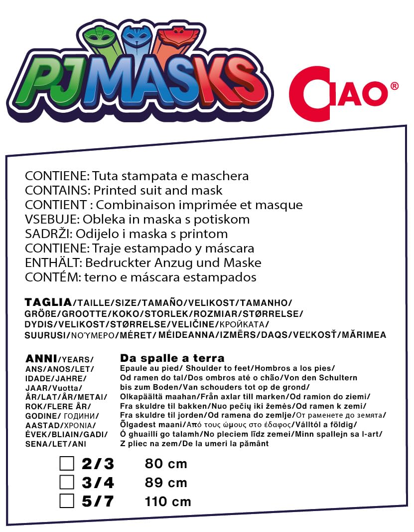 Ciao- PJ Masks Superpigiamini costume travestimento baby bambino originale con maschera