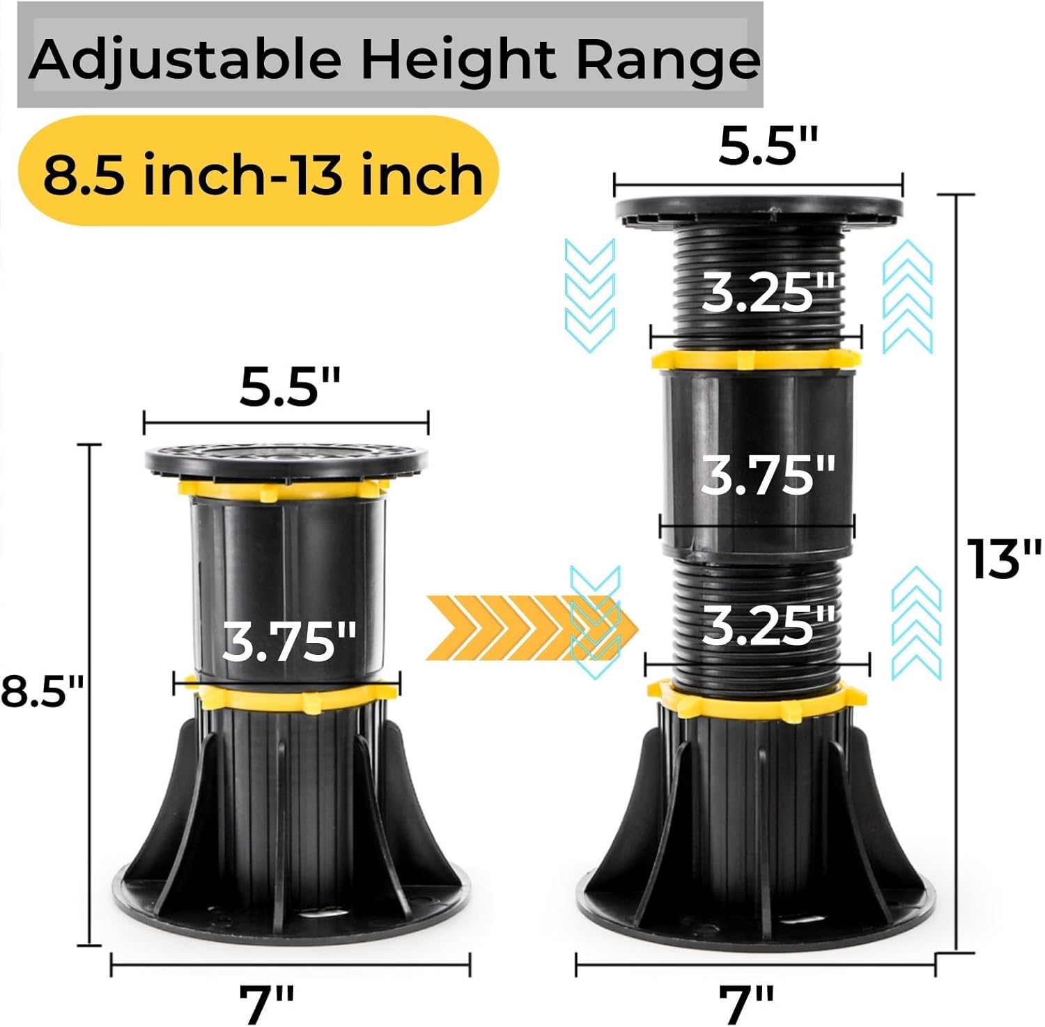 4 Pack Bed Support Legs, 8.5-13 Inch Adjustable Height Bed Center Slat Support, Under Bed Frame Replacement Post, Heavy Duty Bed Reinforcement Parts Kit for Wooden Furniture Cabinet Board