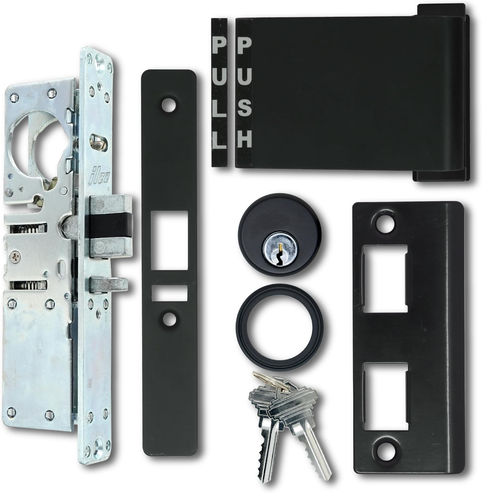 Summit Doorware Storefront Door Mortise Deadlatch Lock & Exit Paddle Handle Kit w/Mortise Cylinder & Keys in Duronotic Finish (Push to Left) - High Grade Adams Rite Style Lock - Maxium Security
