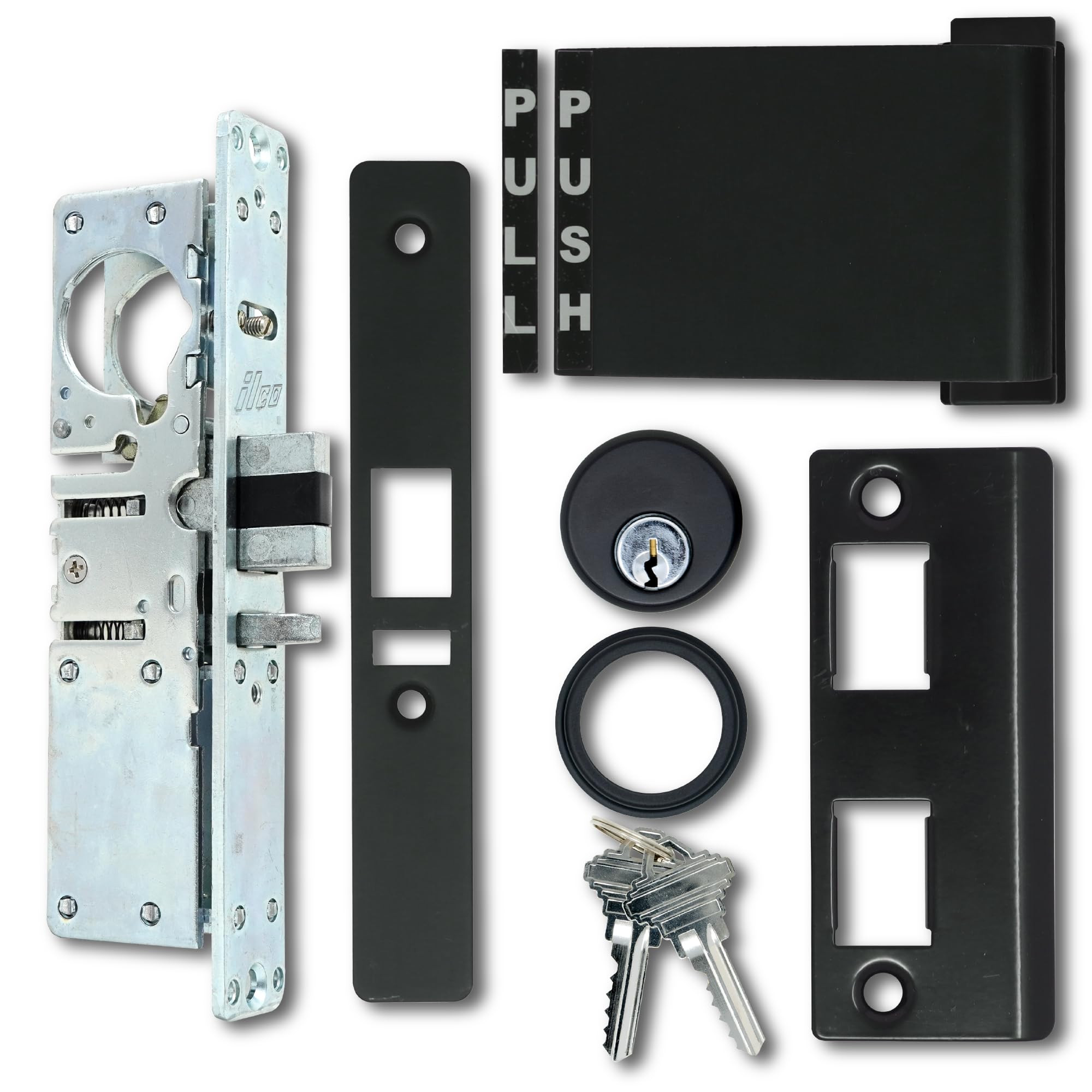 Summit Doorware Storefront Door Mortise Deadlatch Lock & Exit Paddle Handle Kit w/Mortise Cylinder & Keys in Duronotic Finish (Push to Left) - High Grade Adams Rite Style Lock - Maxium Security