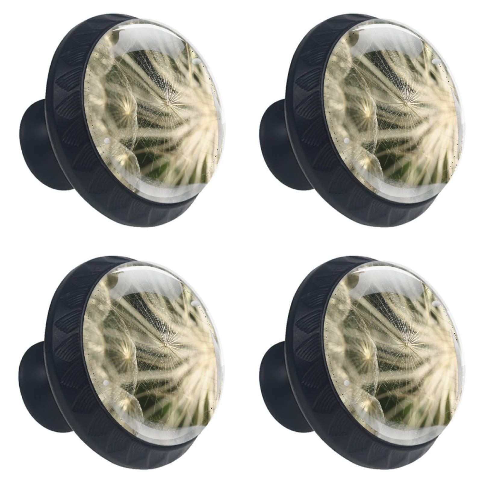 Boutons de meuble ronds motif pissenlit verre anti-usure 4x